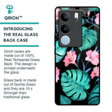 Tropical Leaves & Pink Flowers Glass Case for Vivo V29 Pro 5G