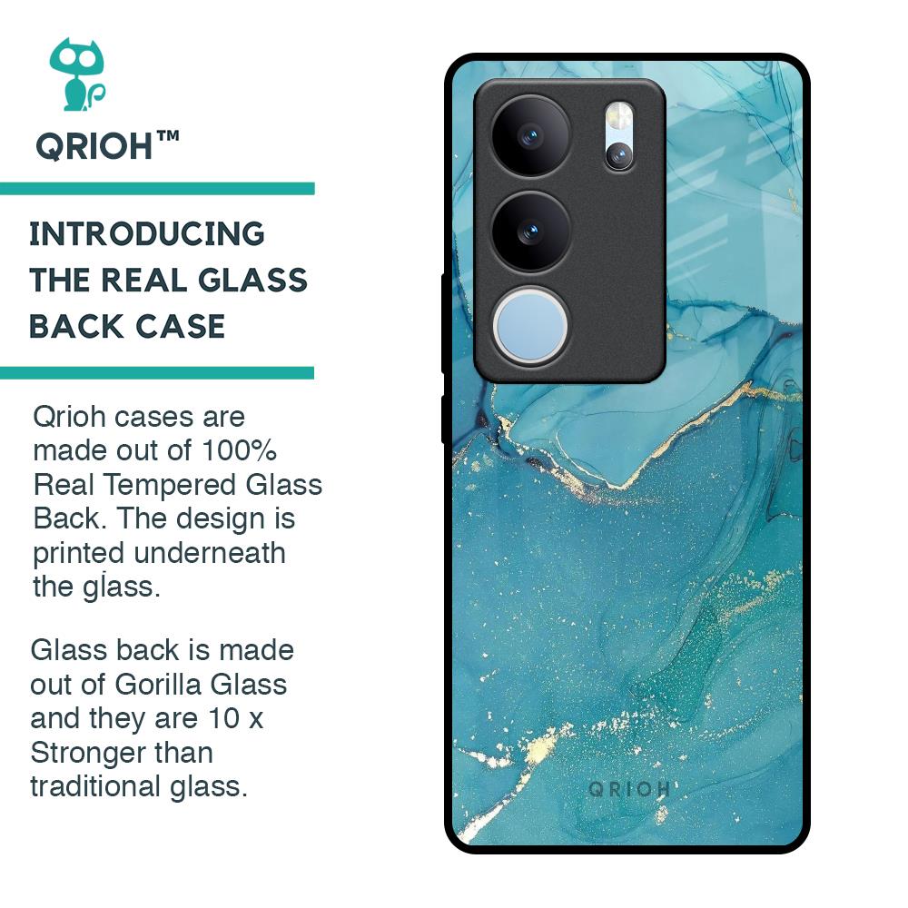 Blue Golden Glitter Glass Case for Vivo V29 Pro 5G