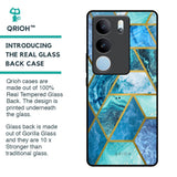 Turquoise Geometrical Marble Glass Case for Vivo V29 Pro 5G