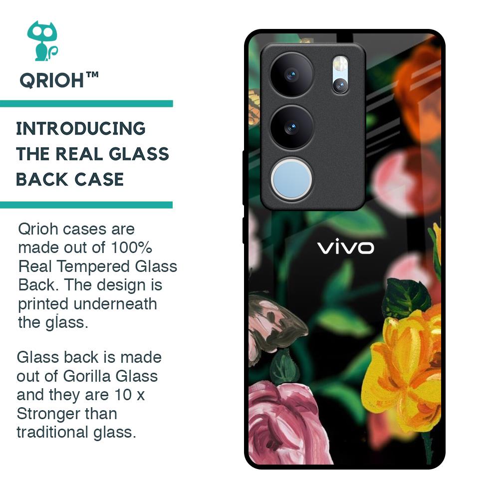 Flowers & Butterfly Glass Case for Vivo V29 Pro 5G