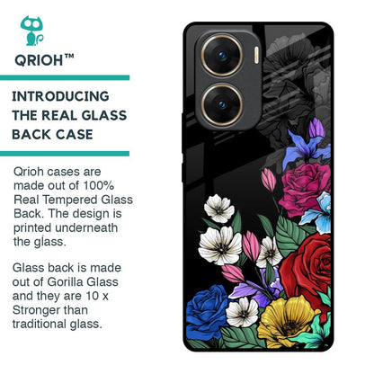 Rose Flower Bunch Art Glass Case for Vivo V29e 5G