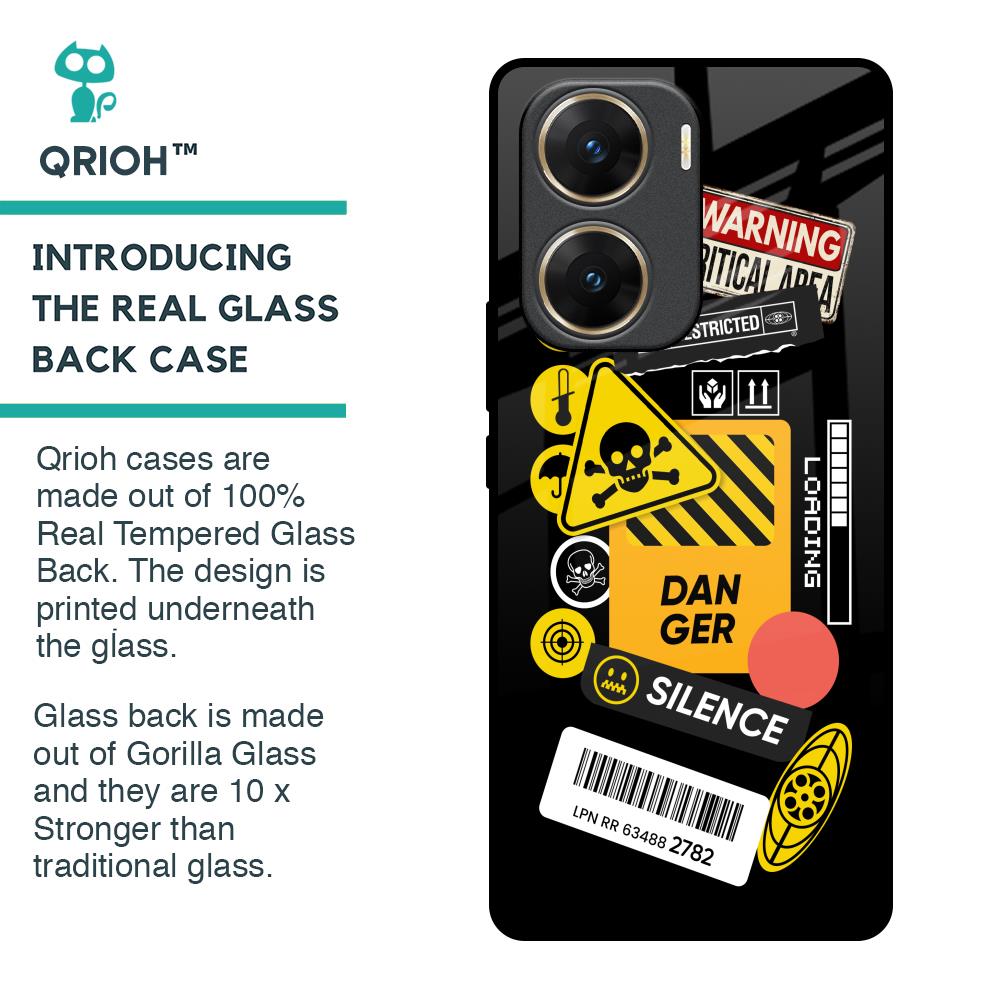 Danger Signs Glass Case for Vivo V29e 5G