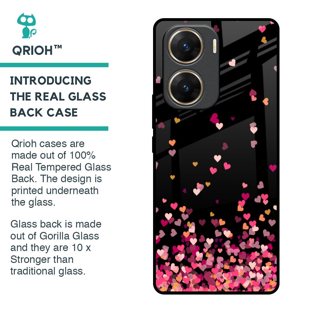 Heart Rain Fall Glass Case For Vivo V29e 5G