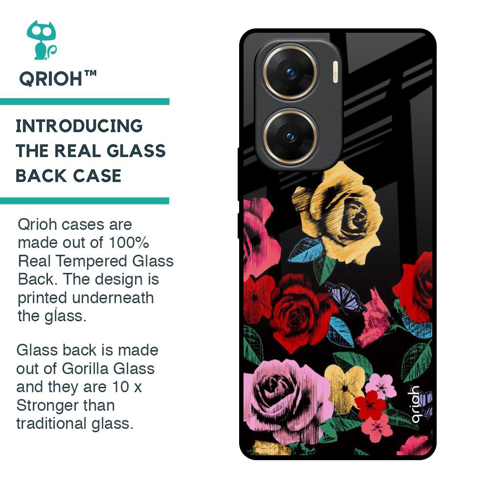 Floral Decorative Glass Case For Vivo V29e 5G