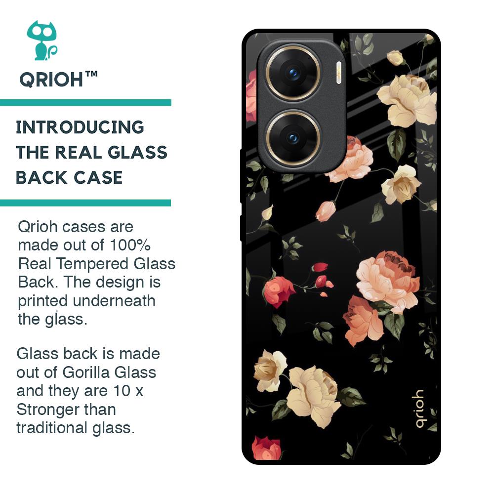 Black Spring Floral Glass Case for Vivo V29e 5G