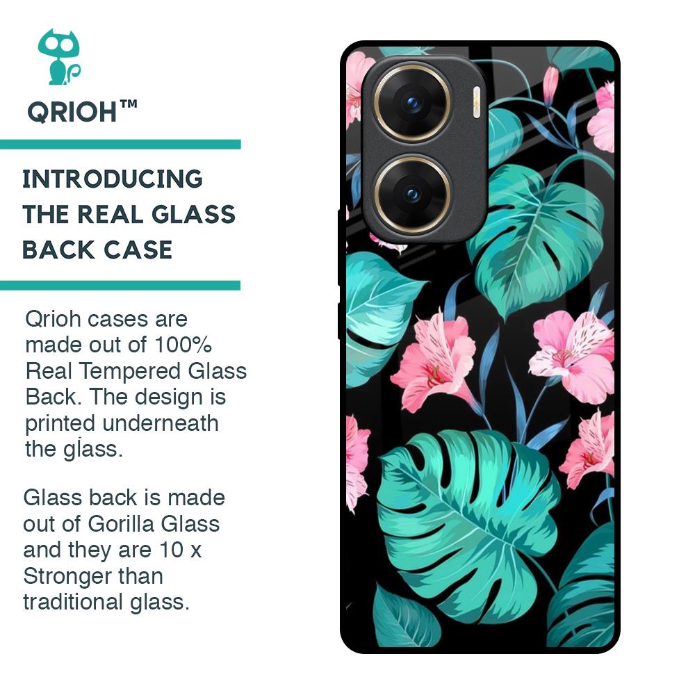 Tropical Leaves & Pink Flowers Glass Case for Vivo V29e 5G