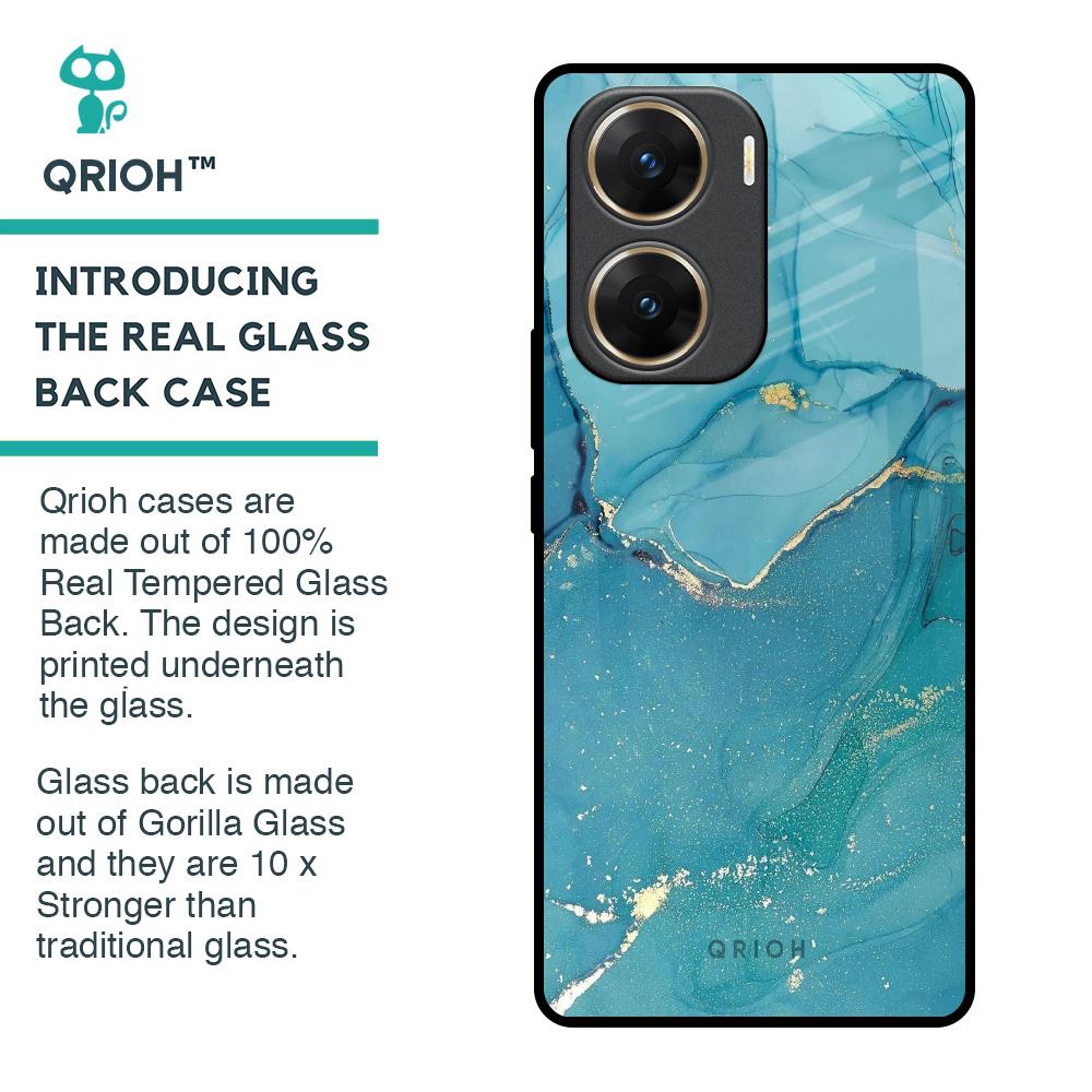 Blue Golden Glitter Glass Case for Vivo V29e 5G