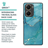 Blue Golden Glitter Glass Case for Vivo V29e 5G