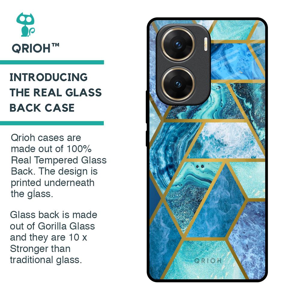 Turquoise Geometrical Marble Glass Case for Vivo V29e 5G