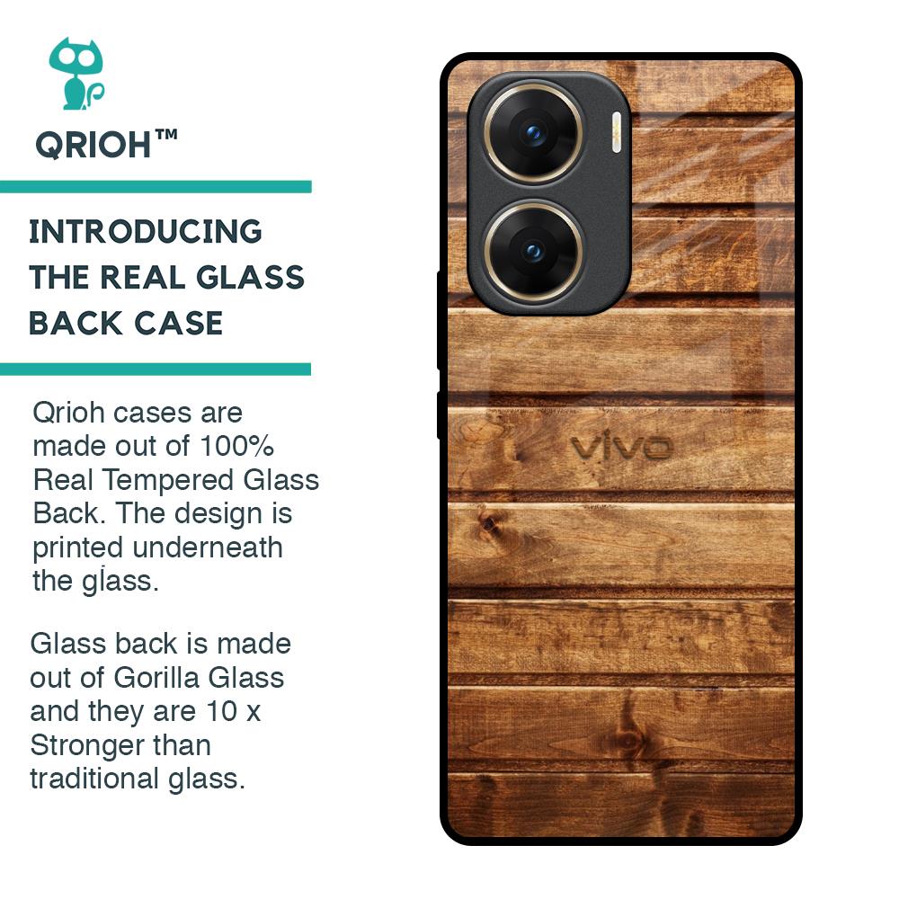 Wooden Planks Glass Case for Vivo V29e 5G