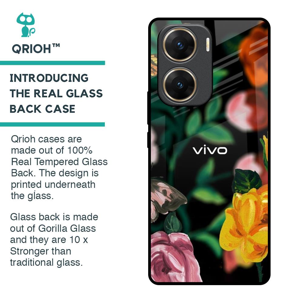 Flowers & Butterfly Glass Case for Vivo V29e 5G
