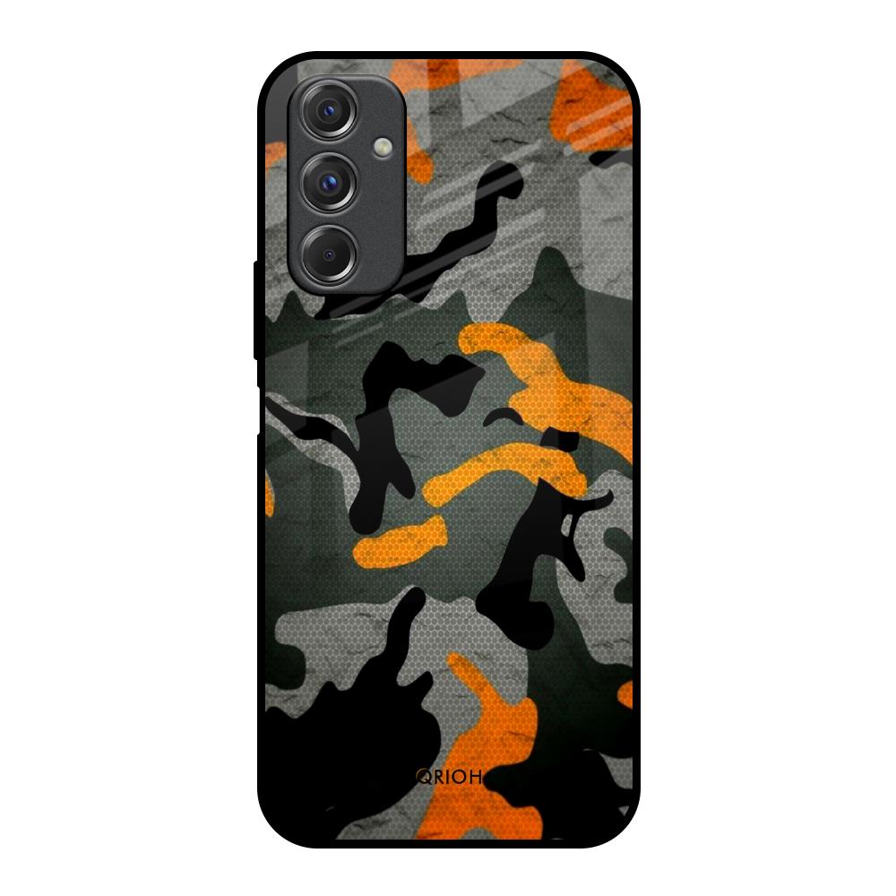 Camouflage Orange Samsung Galaxy F34 5G Glass Back Cover Online
