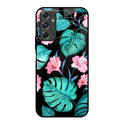 Tropical Leaves & Pink Flowers Samsung Galaxy F34 5G Glass Back Cover Online