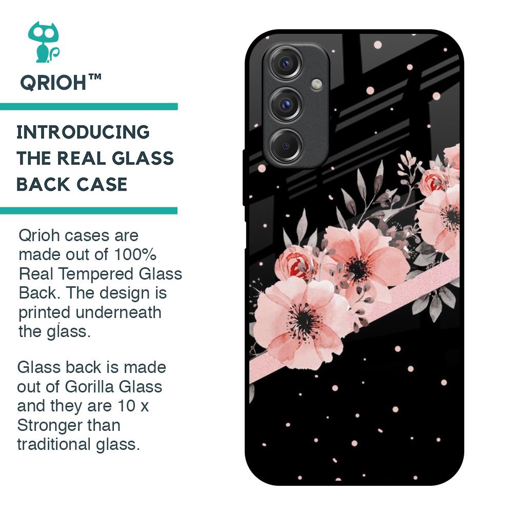 Floral Black Band Glass Case For Samsung Galaxy F34 5G