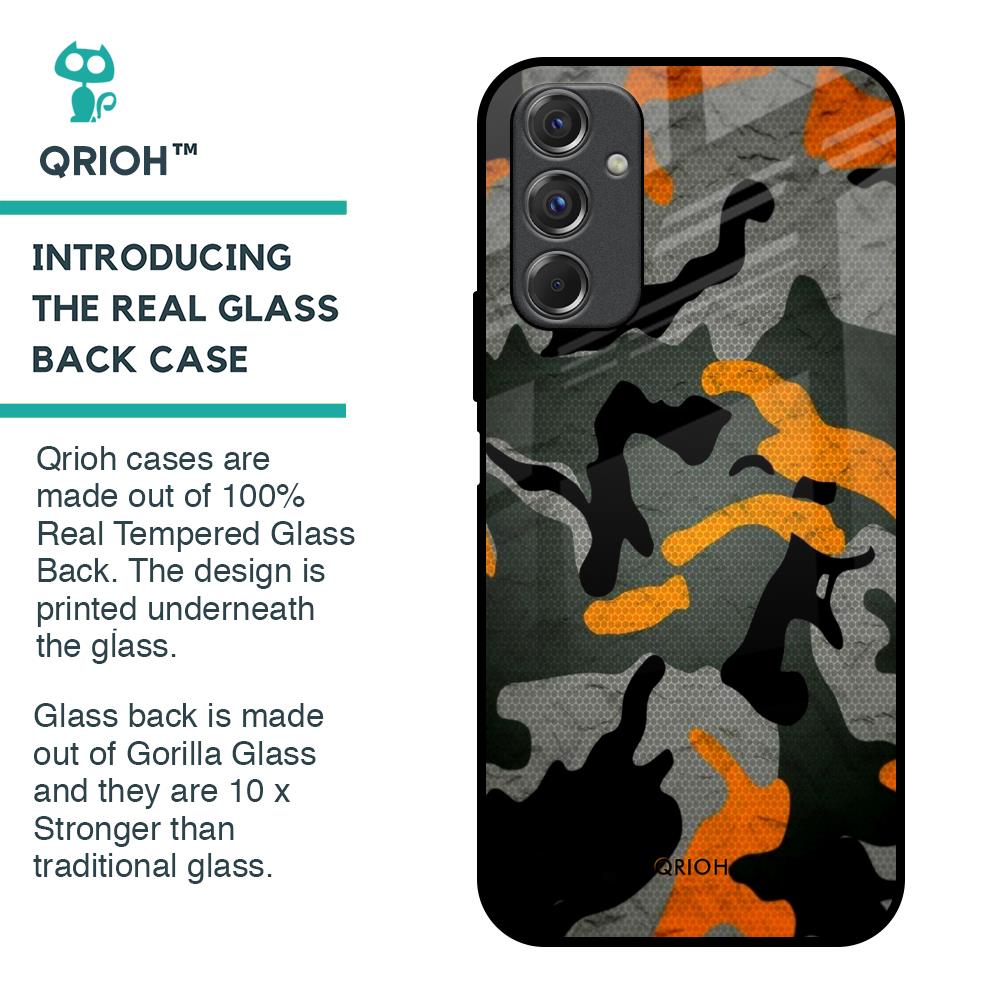 Camouflage Orange Glass Case For Samsung Galaxy F34 5G