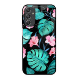 Tropical Leaves & Pink Flowers Samsung Galaxy M34 5G Glass Back Cover Online