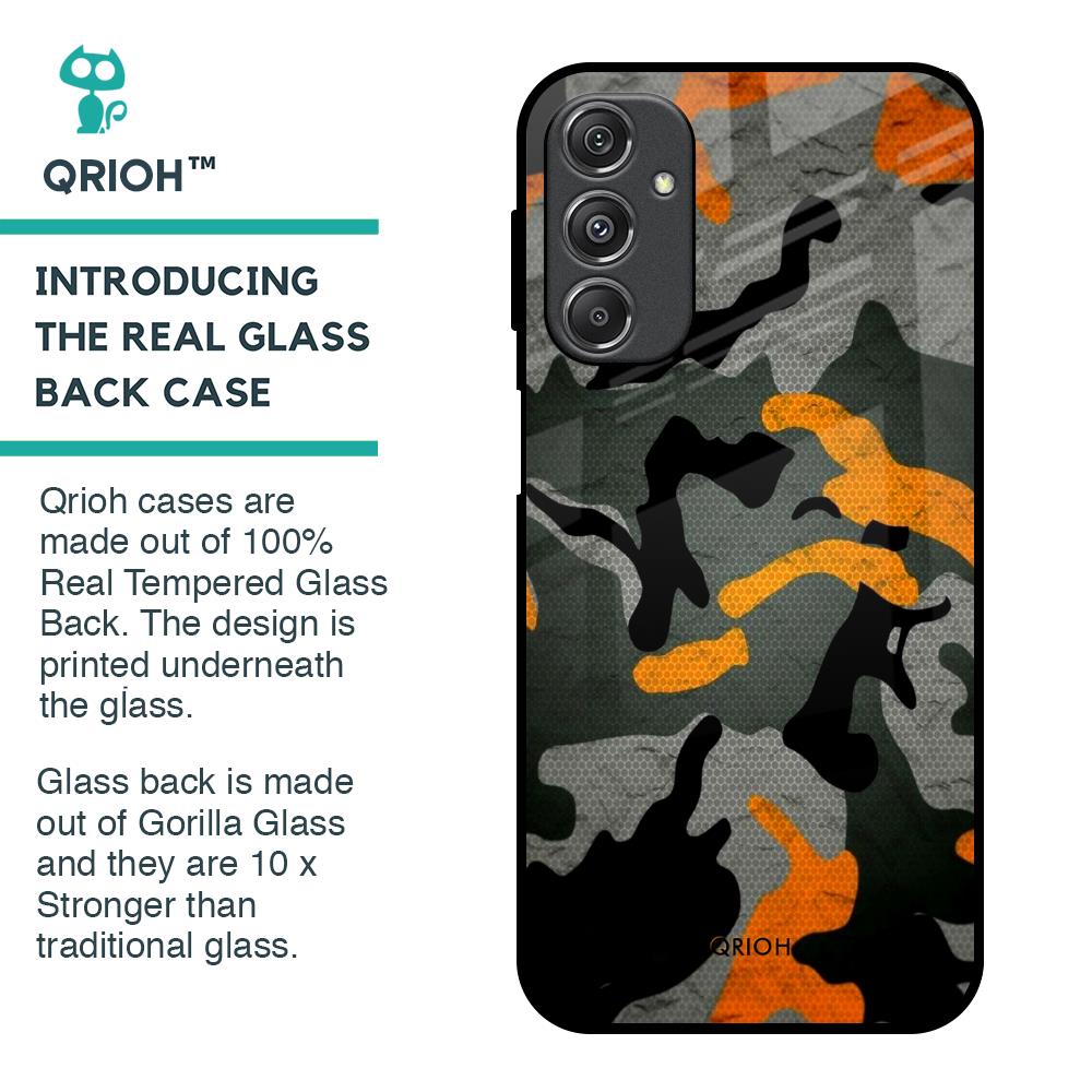 Camouflage Orange Glass Case For Samsung Galaxy M34 5G