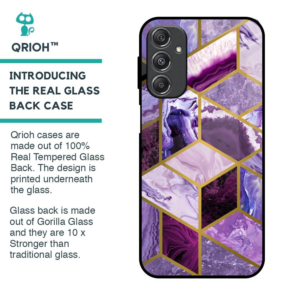 Purple Rhombus Marble Glass Case for Samsung Galaxy M34 5G