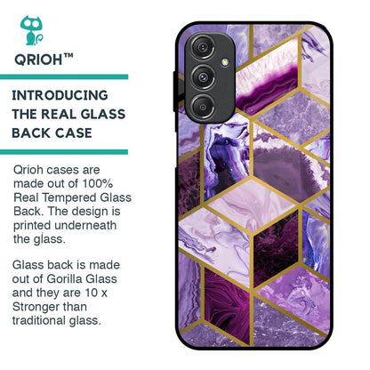 Purple Rhombus Marble Glass Case for Samsung Galaxy M34 5G