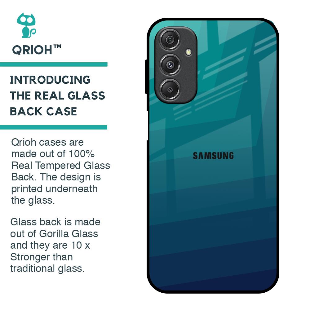 Green Triangle Pattern Glass Case for Samsung Galaxy M34 5G