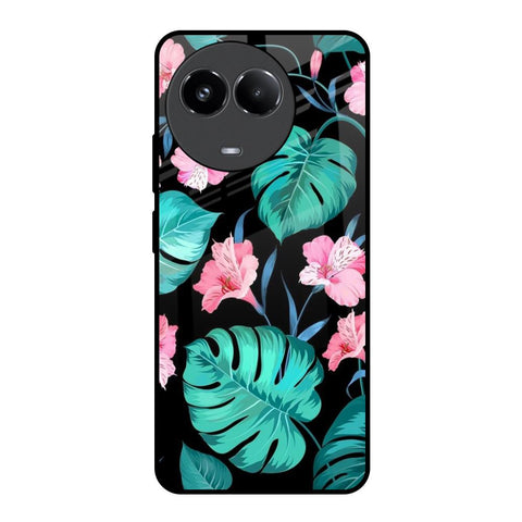 Tropical Leaves & Pink Flowers Realme 11 5G Glass Back Cover Online