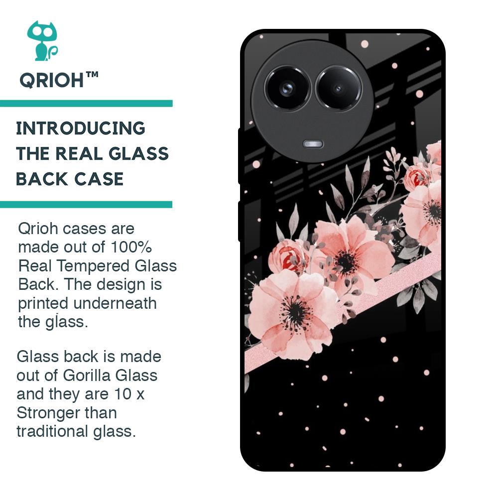 Floral Black Band Glass Case For Realme 11 5G