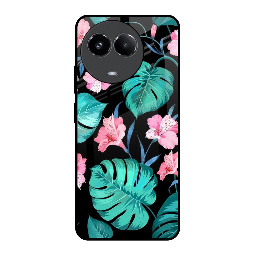 Tropical Leaves & Pink Flowers Realme 11x 5G Glass Back Cover Online