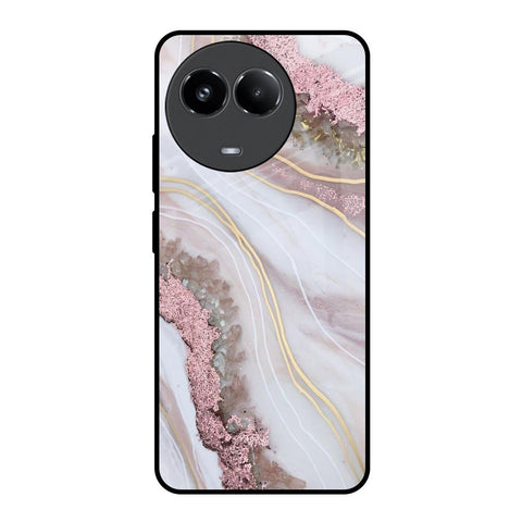 Pink & Gold Gllitter Marble Realme 11x 5G Glass Back Cover Online