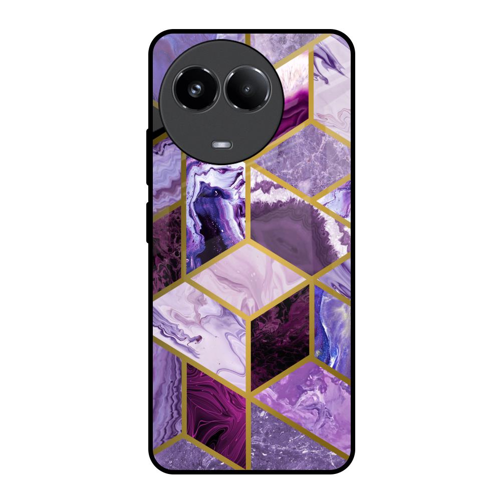 Purple Rhombus Marble Realme 11x 5G Glass Back Cover Online