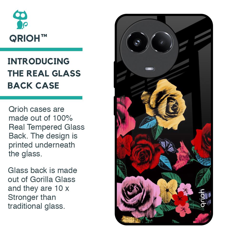 Floral Decorative Glass Case For Realme 11x 5G
