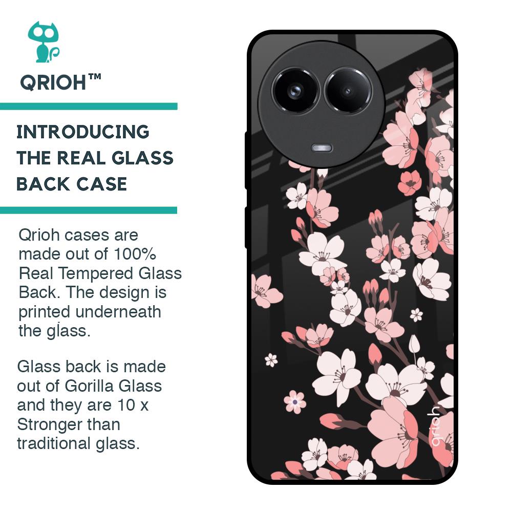 Black Cherry Blossom Glass Case for Realme 11x 5G