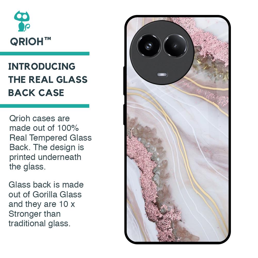 Pink & Gold Gllitter Marble Glass Case for Realme 11x 5G