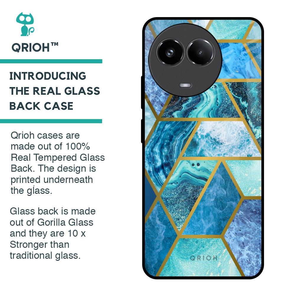 Turquoise Geometrical Marble Glass Case for Realme 11x 5G