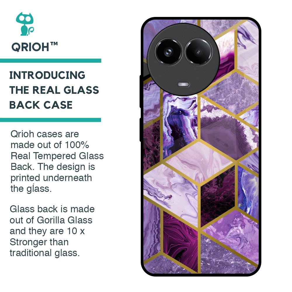 Purple Rhombus Marble Glass Case for Realme 11x 5G