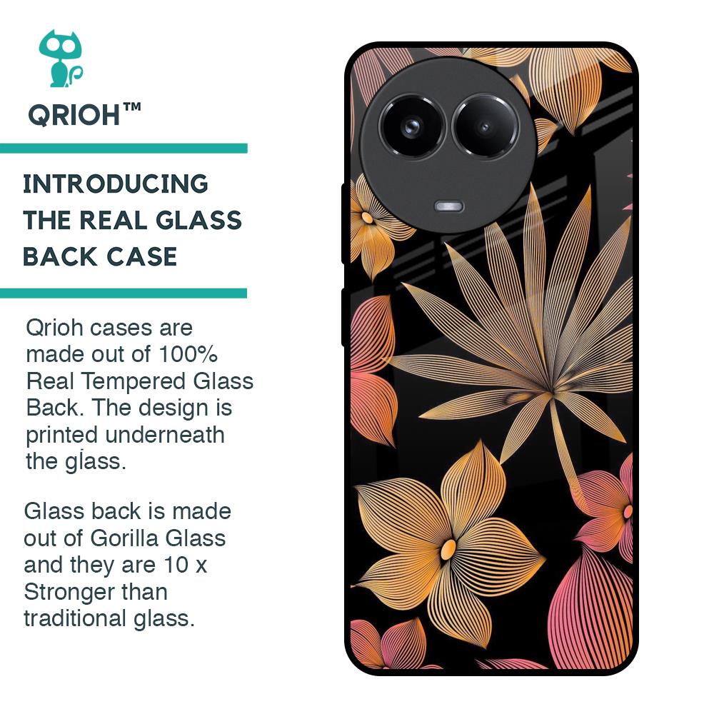 Lines Pattern Flowers Glass Case for Realme 11x 5G