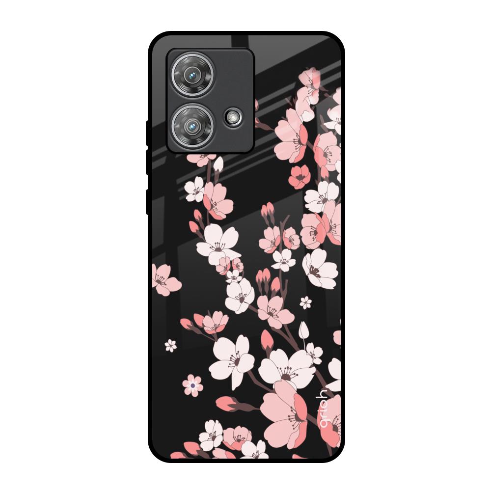 Black Cherry Blossom Motorola Edge 40 Neo Glass Back Cover Online