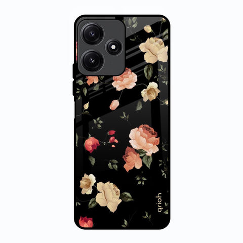 Black Spring Floral Poco M6 Pro 5G Glass Back Cover Online