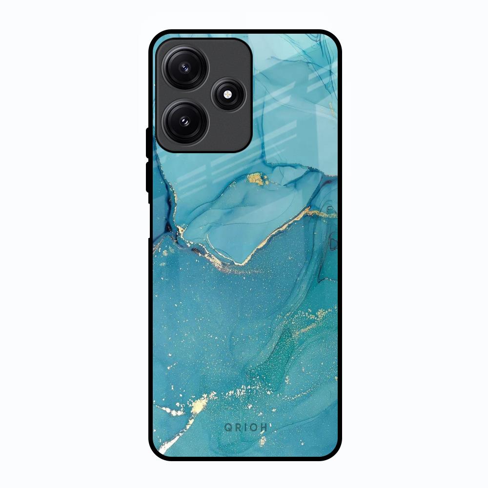 Blue Golden Glitter Poco M6 Pro 5G Glass Back Cover Online
