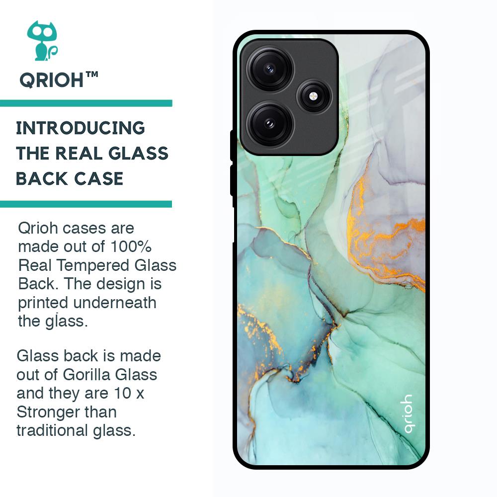 Green Marble Glass Case for Poco M6 Pro 5G