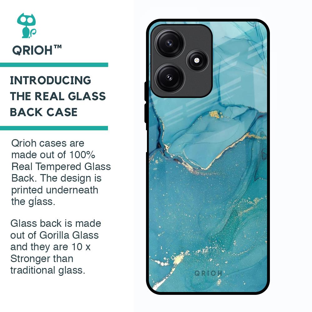 Blue Golden Glitter Glass Case for Poco M6 Pro 5G