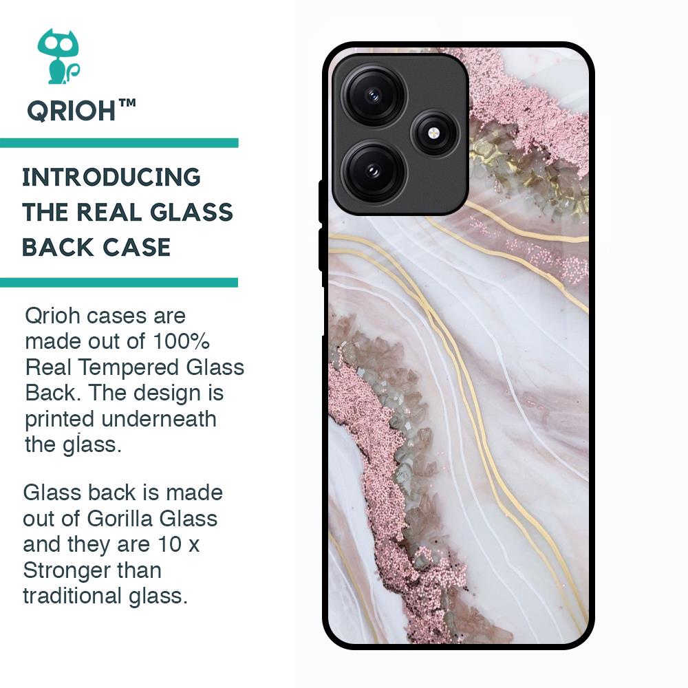 Pink & Gold Gllitter Marble Glass Case for Poco M6 Pro 5G