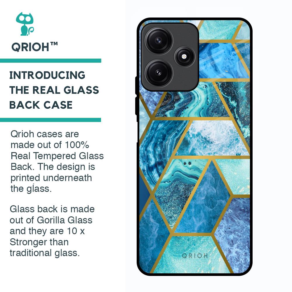 Turquoise Geometrical Marble Glass Case for Poco M6 Pro 5G