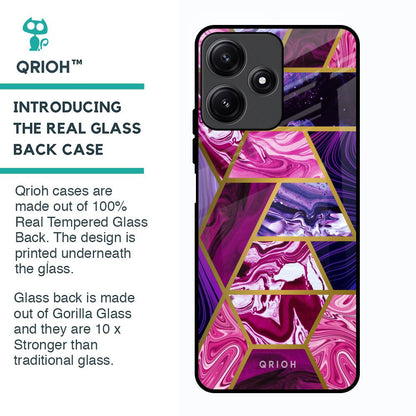 Electroplated Geometric Marble Glass Case for Poco M6 Pro 5G