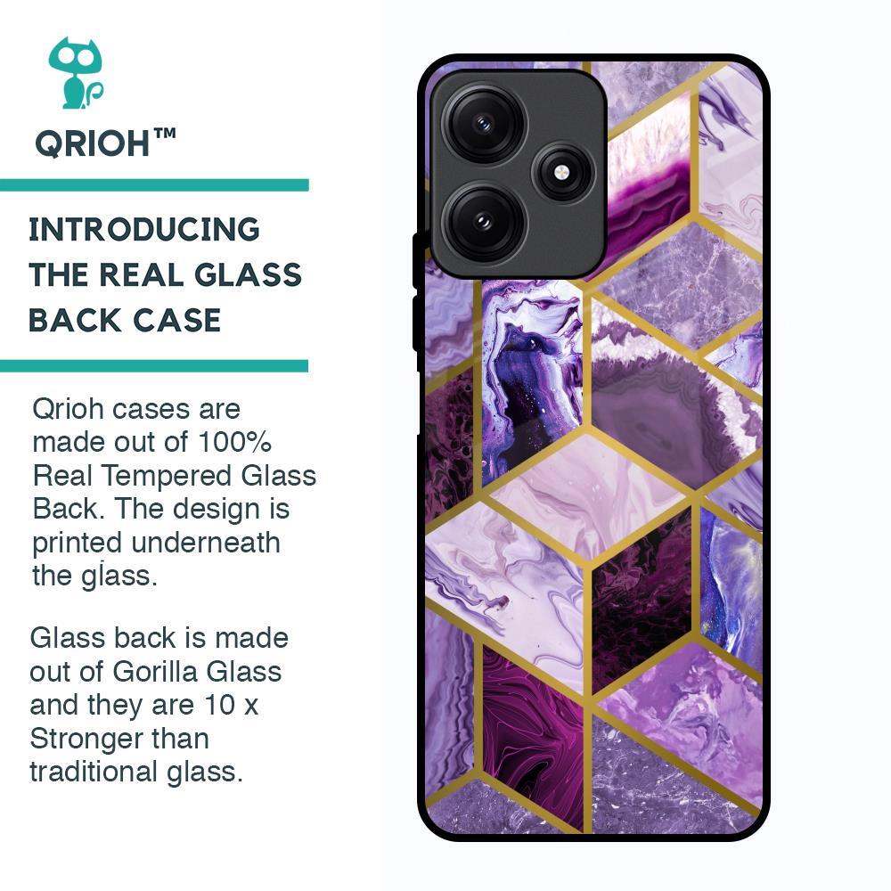Purple Rhombus Marble Glass Case for Poco M6 Pro 5G