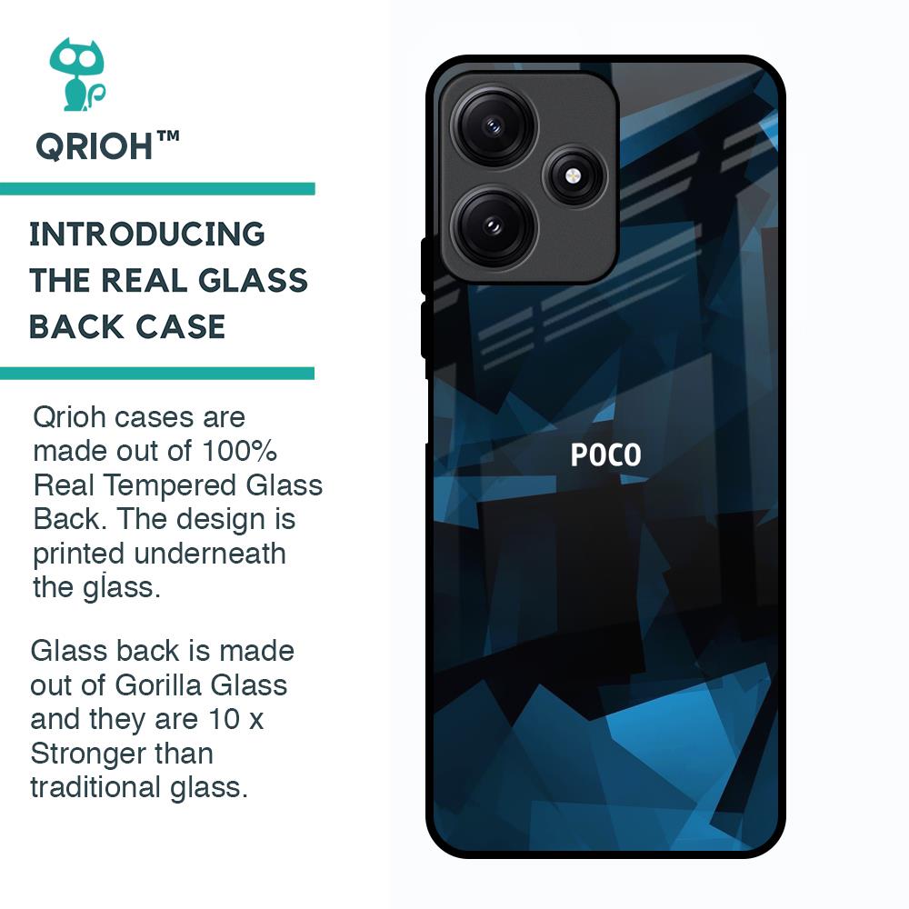 Polygonal Blue Box Glass Case For Poco M6 Pro 5G