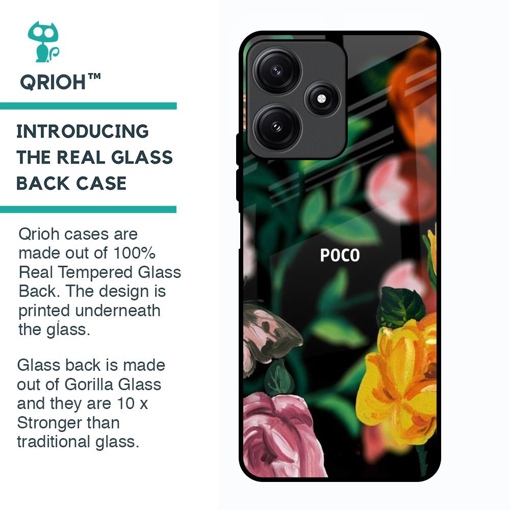 Flowers & Butterfly Glass Case for Poco M6 Pro 5G