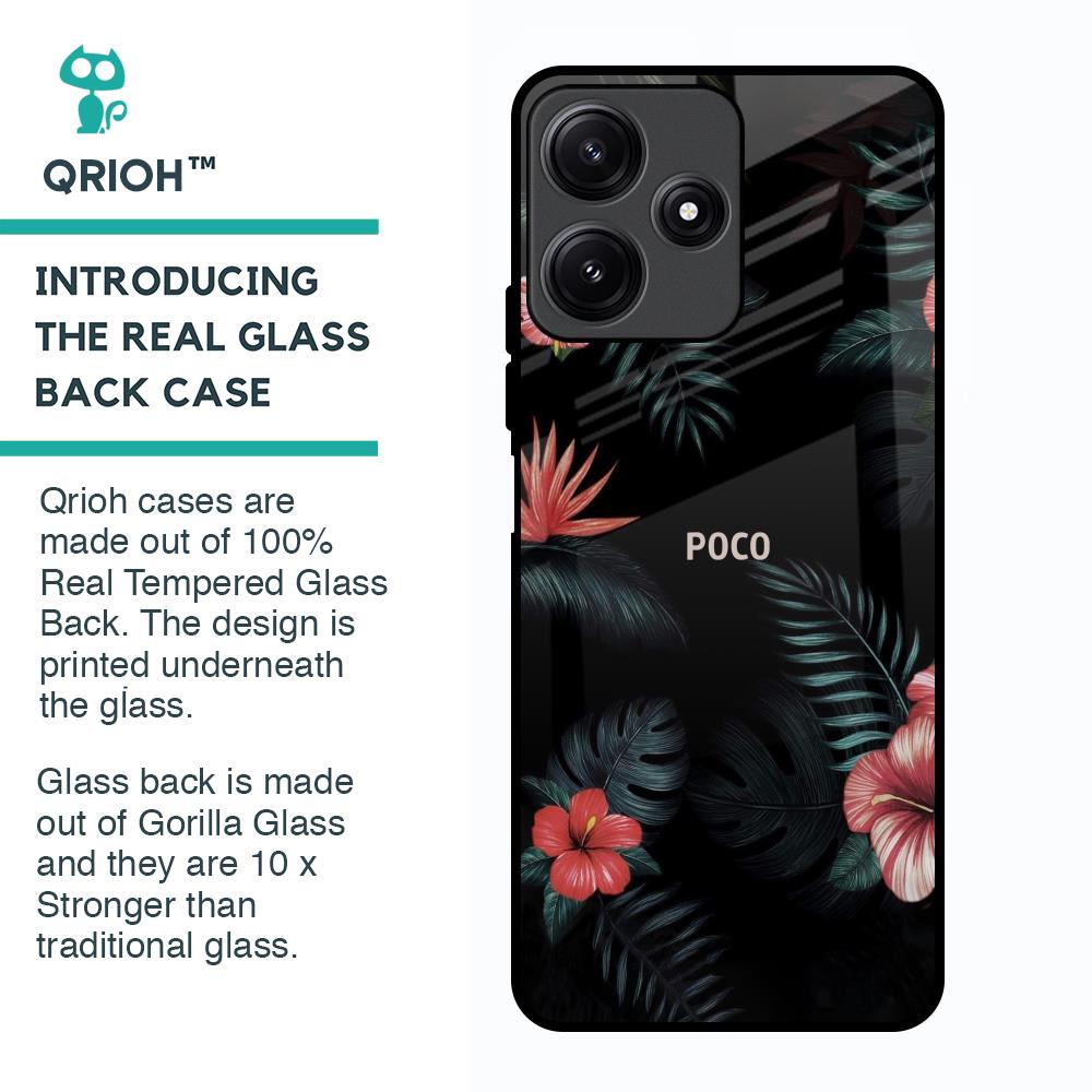 Tropical Art Flower Glass Case for Poco M6 Pro 5G