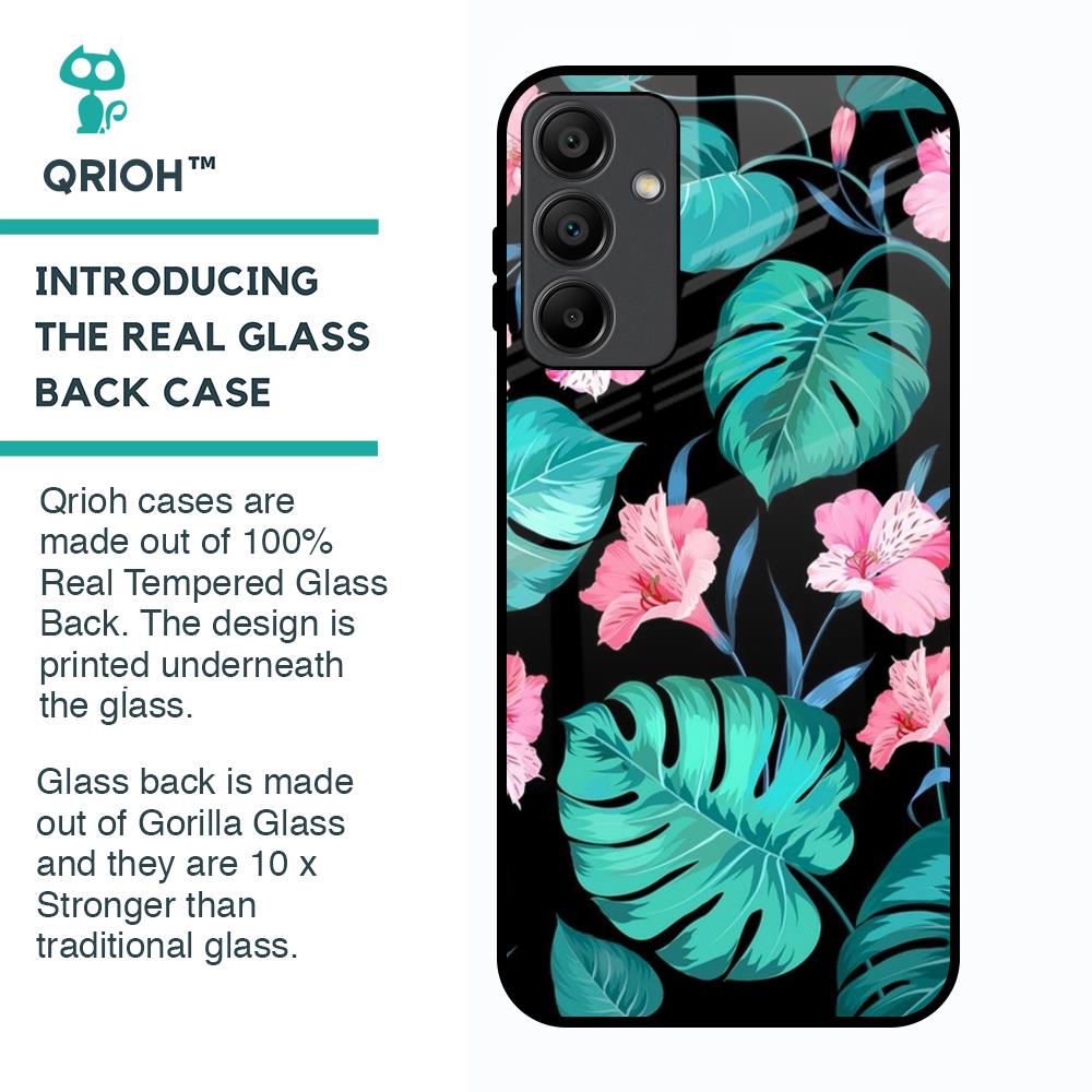 Tropical Leaves & Pink Flowers Glass Case for Samsung Galaxy A15 5G