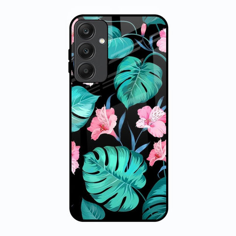 Tropical Leaves & Pink Flowers Samsung Galaxy A25 5G Glass Back Cover Online