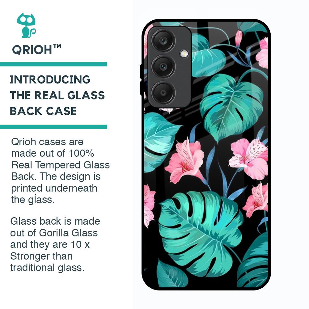 Tropical Leaves & Pink Flowers Glass Case for Samsung Galaxy A25 5G